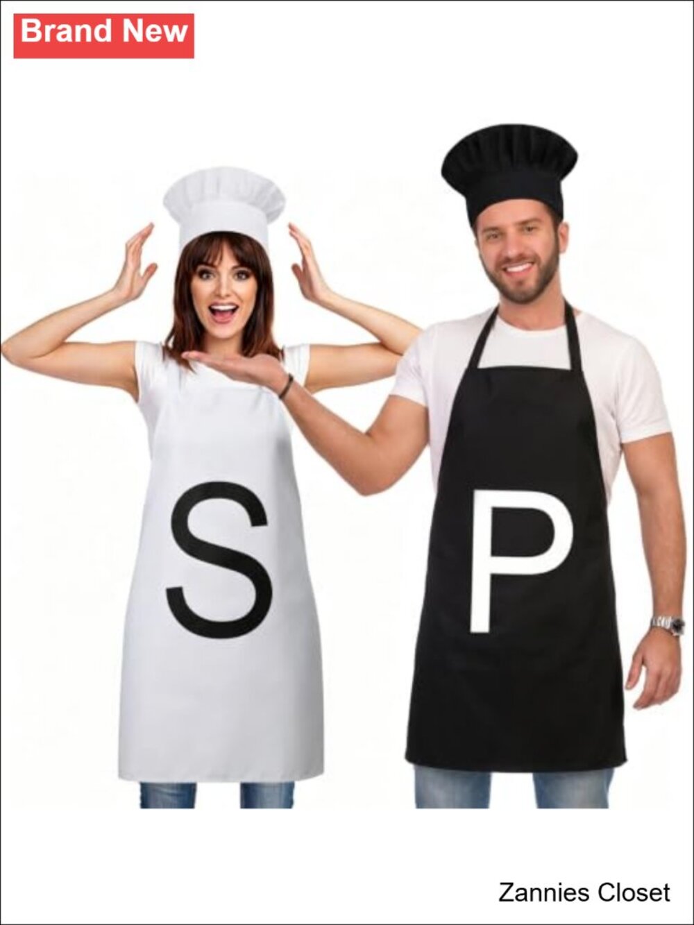 👻 Salt and Pepper Couple Costume Apron and Hat Set Halloween Cosplay
